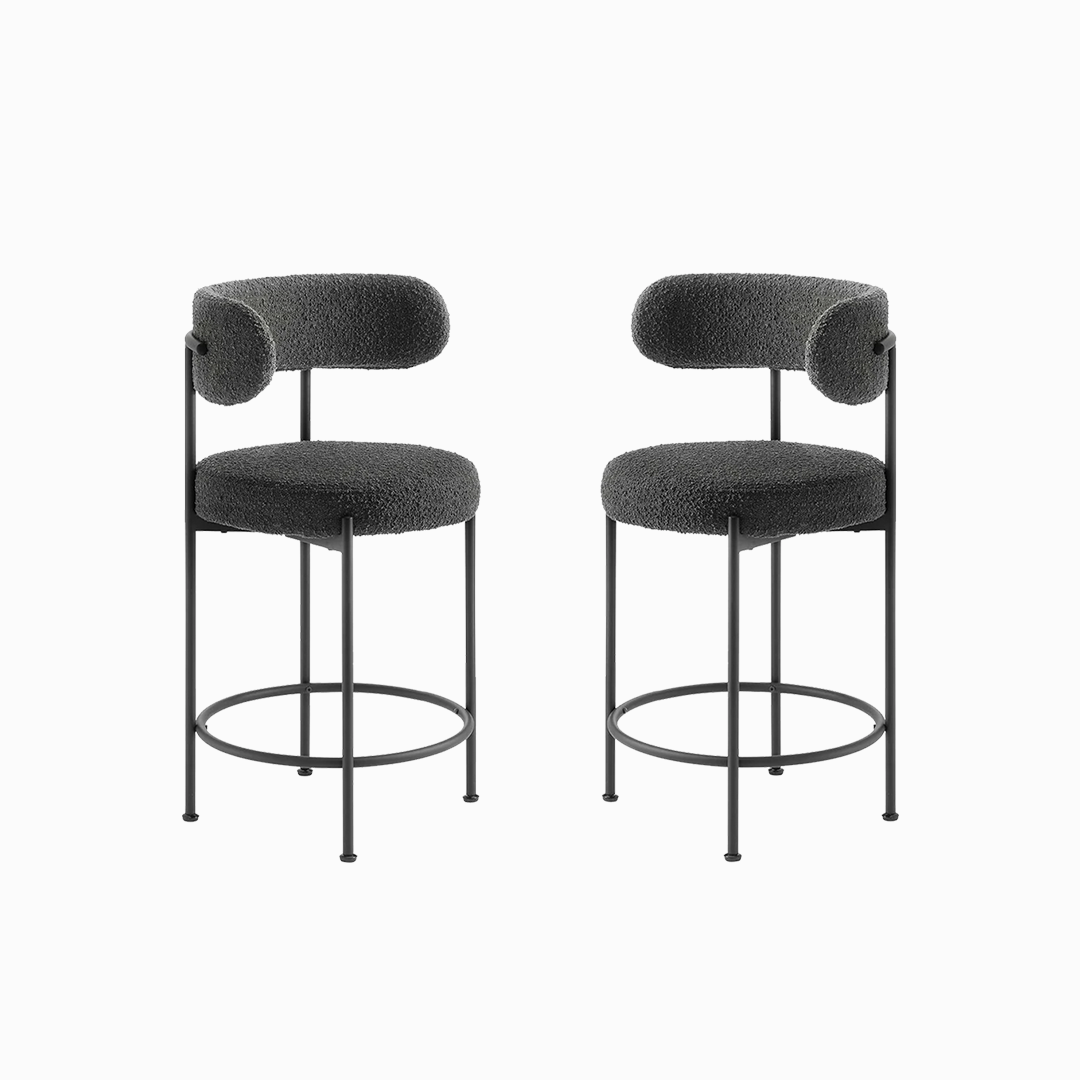 Albie Boucle Fabric Counter Stools - Set of 2