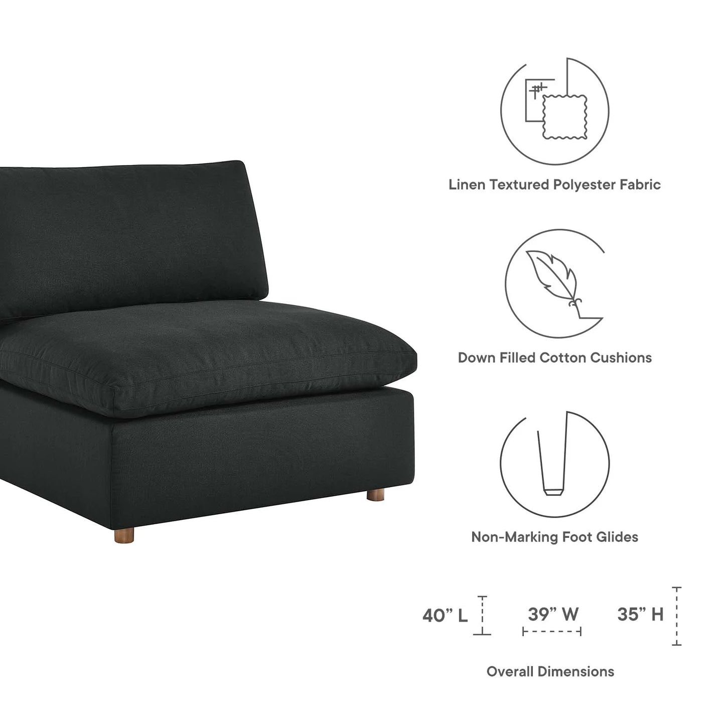 Tobi Overstuffed Upholstered Armless Chair