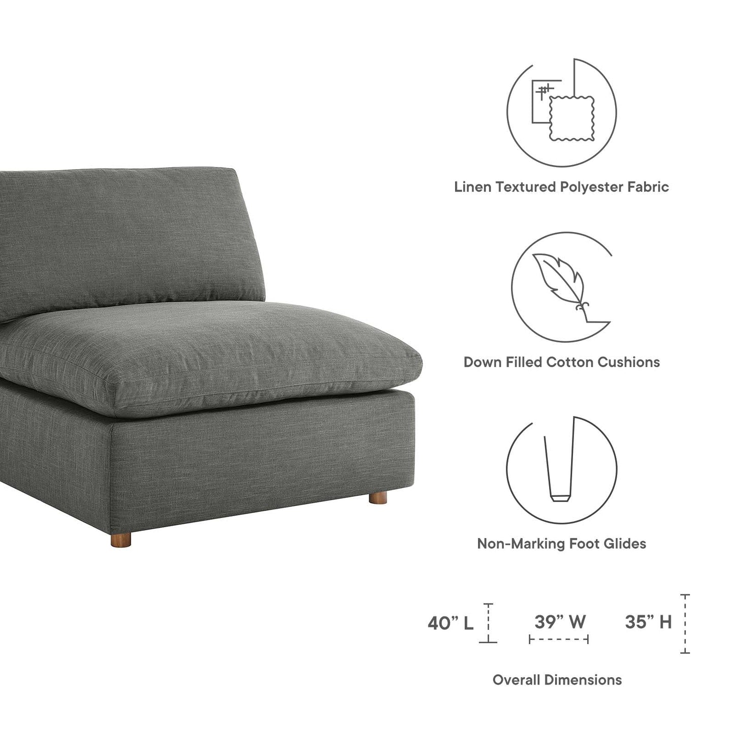 Tobi Overstuffed Upholstered Armless Chair
