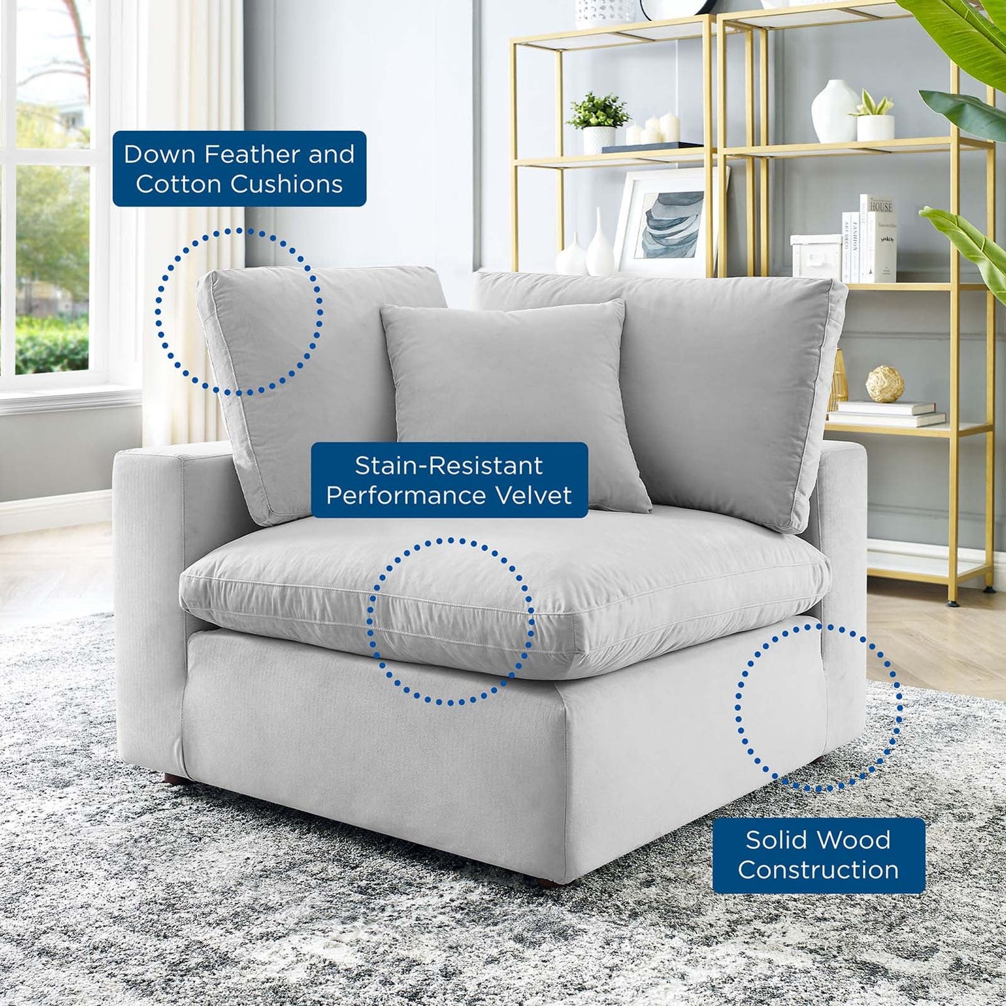 Tobi Overstuffed Velvet Corner Chair