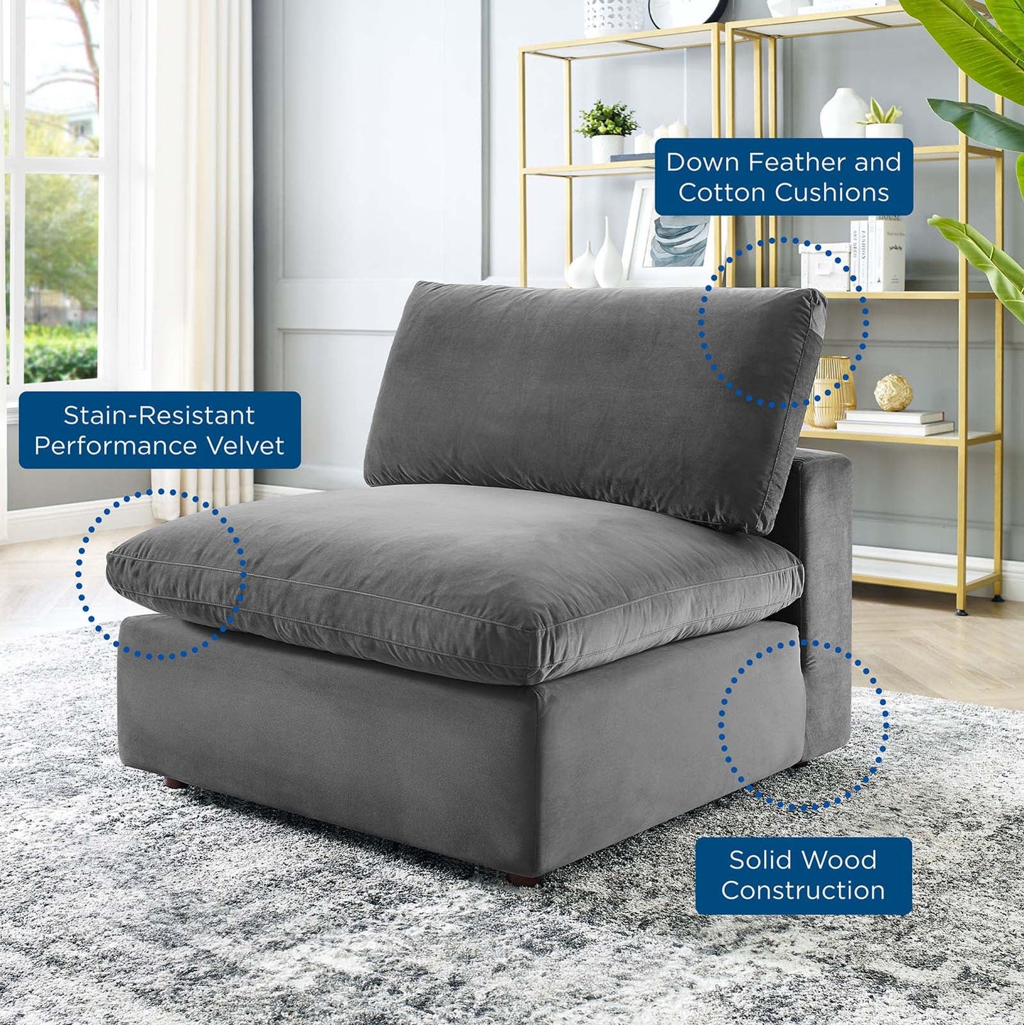 Tobi Overstuffed Velvet Armless Chair