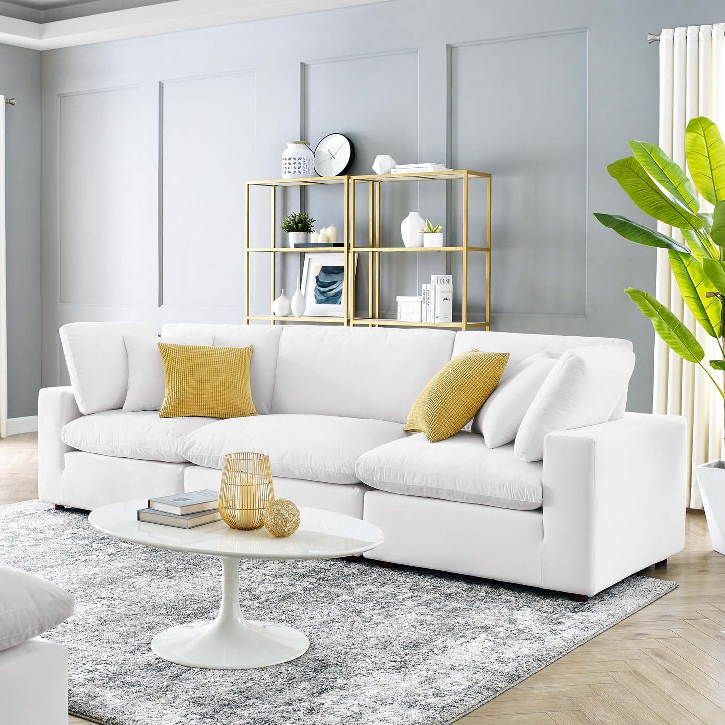 Tobi Overstuffed Velvet 3-Piece Sectional Sofa