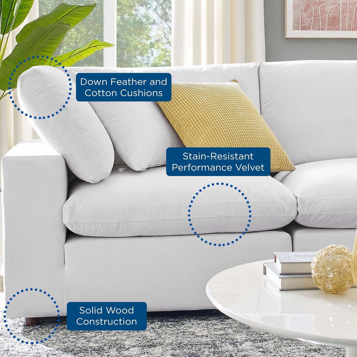Tobi Overstuffed Velvet 3-Piece Sectional Sofa