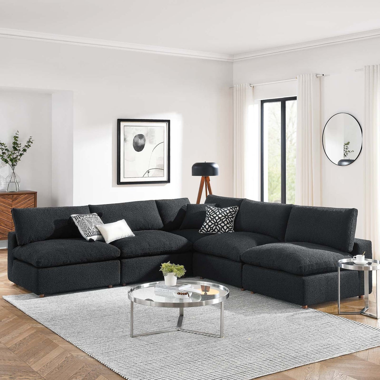 Tobi Overstuffed Boucle Armless 5-Piece Sectional
