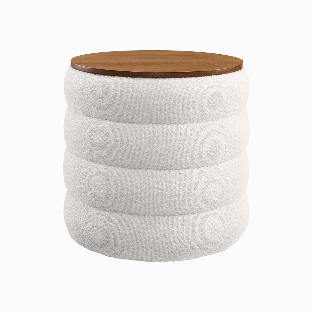 Mezzo Round Boucle Fabric Storage Ottoman