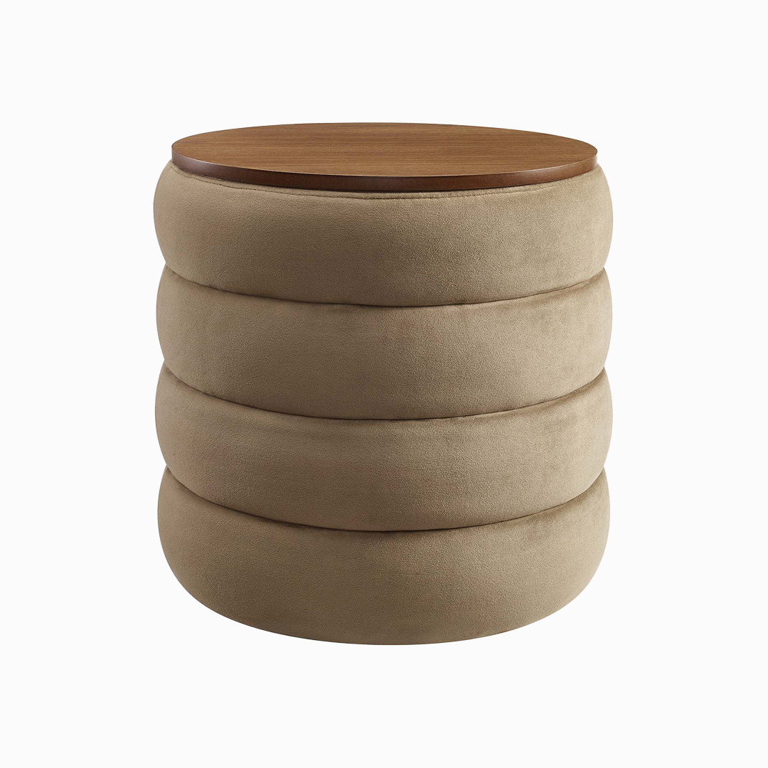 Mezzo Round Performance Velvet Storage Ottoman