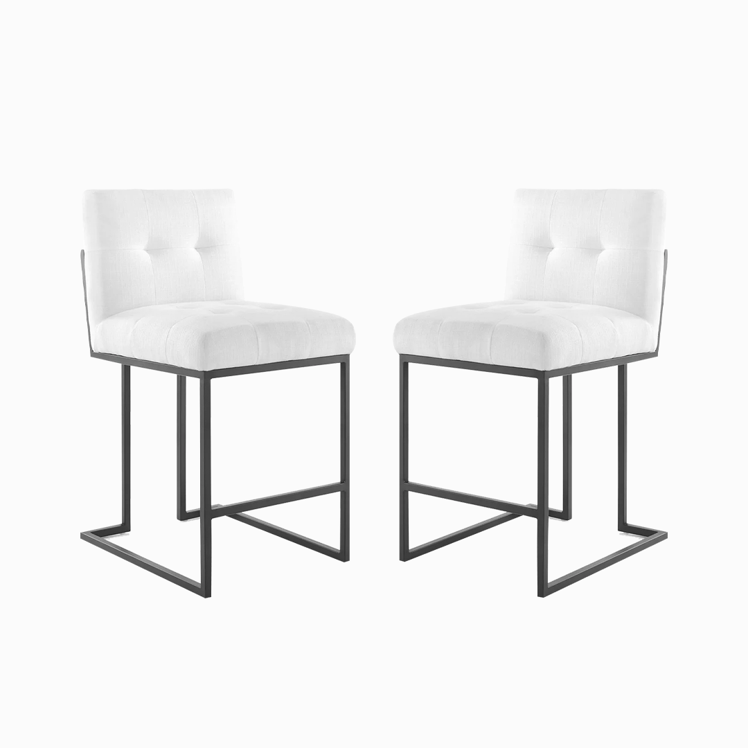 Privy Black Stainless Steel Upholstered Fabric Counter Stool Set of 2