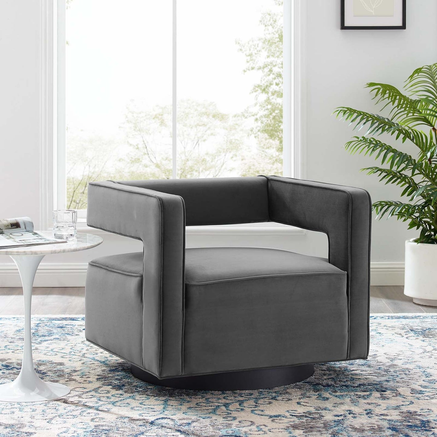 Mitch Velvet Swivel Armchair