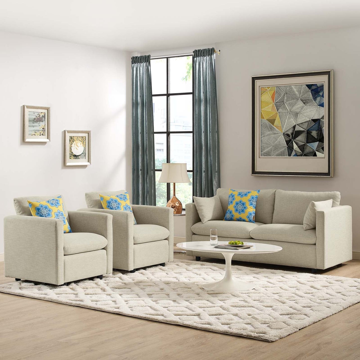 Keya Upholstered 3 Piece Living Set