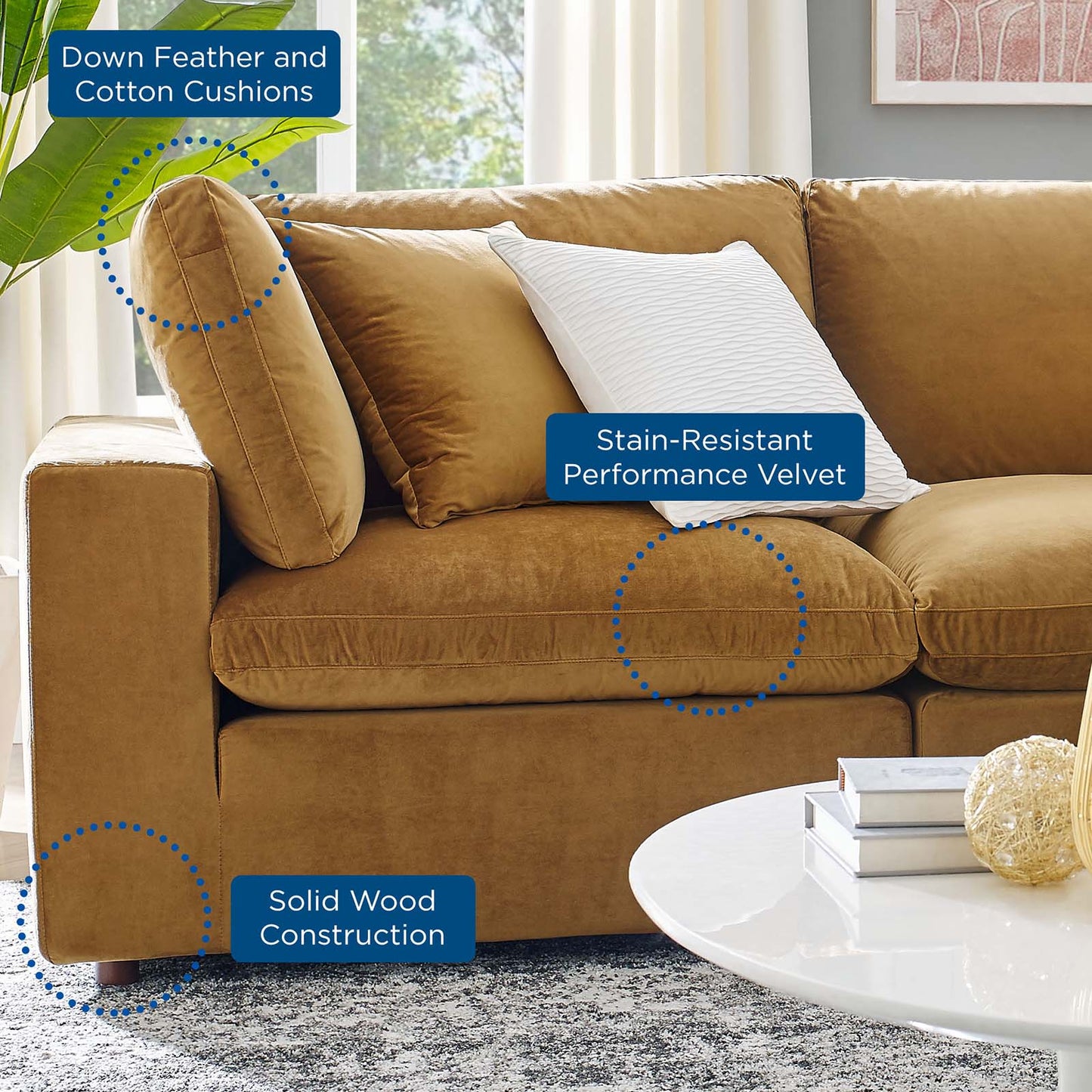 Commix Down Filled Overstuffed Performance Velvet 3-Seater Sofa