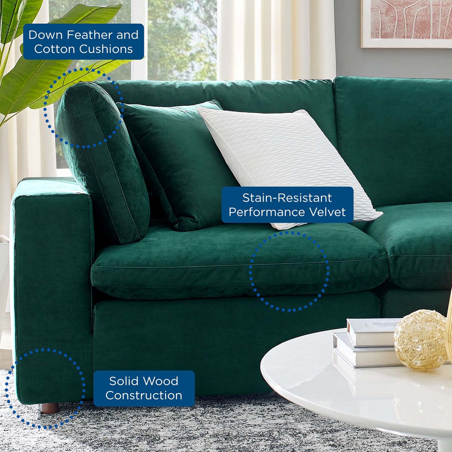 Commix Down Filled Overstuffed Performance Velvet 3-Seater Sofa