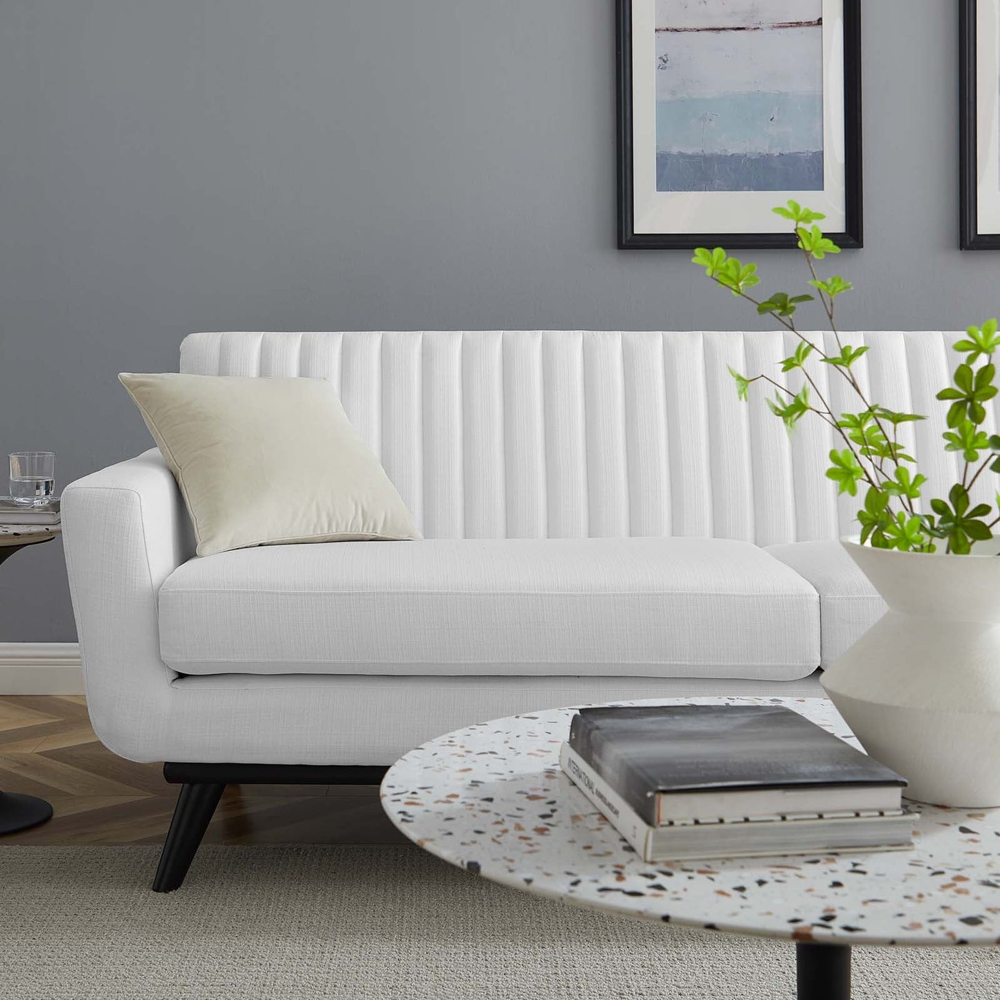 Mina Channel Tufted Fabric Sofa