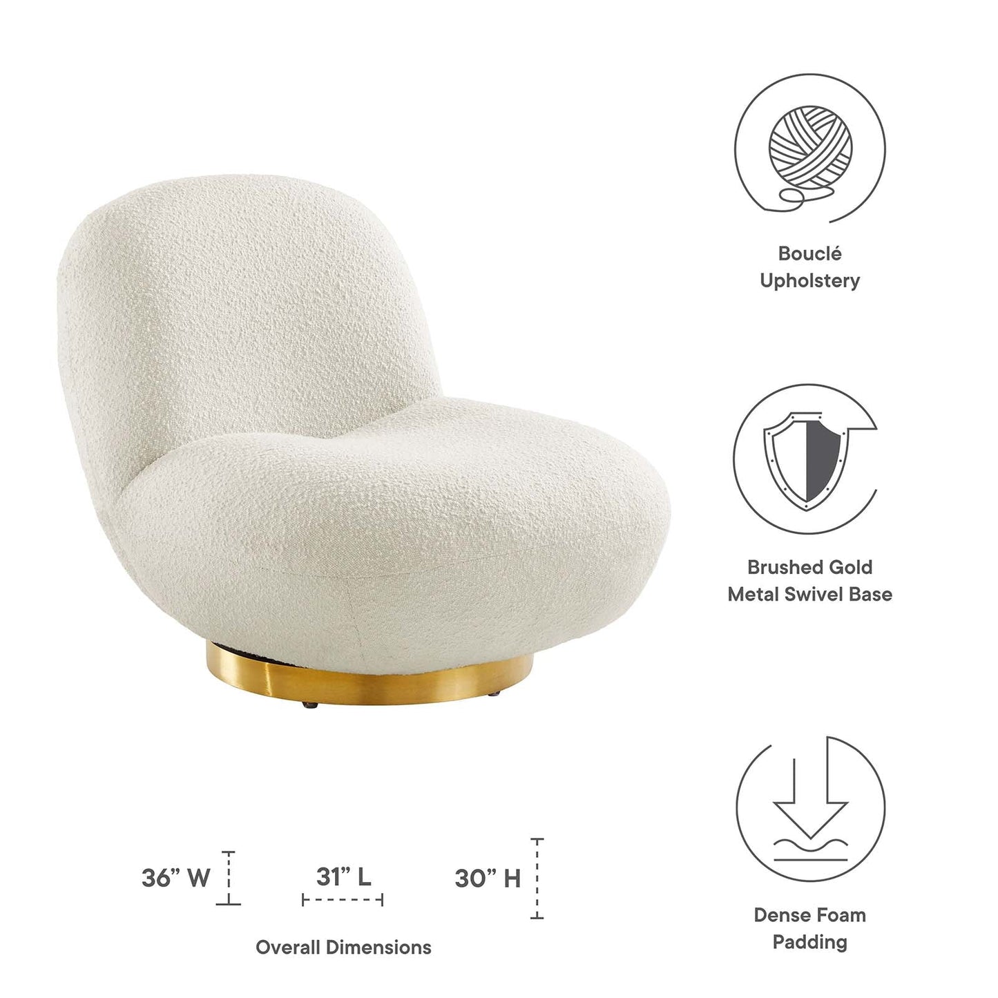 Arya Boucle Swivel Chair- Gold