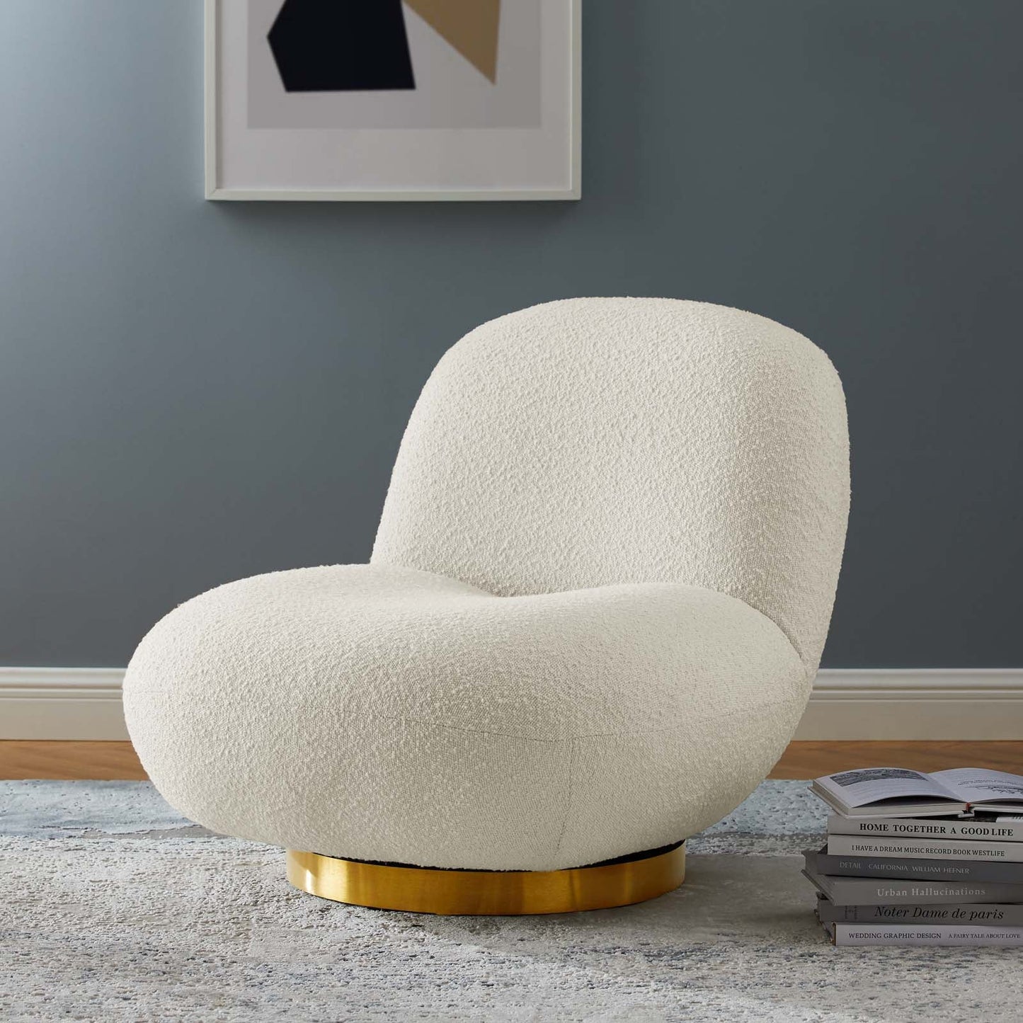 Arya Boucle Swivel Chair- Gold