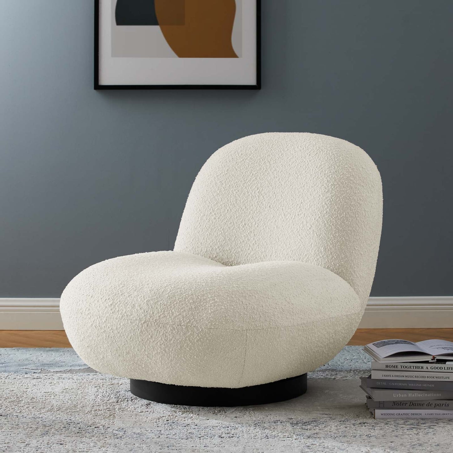 Arya Boucle Swivel Chair- Black