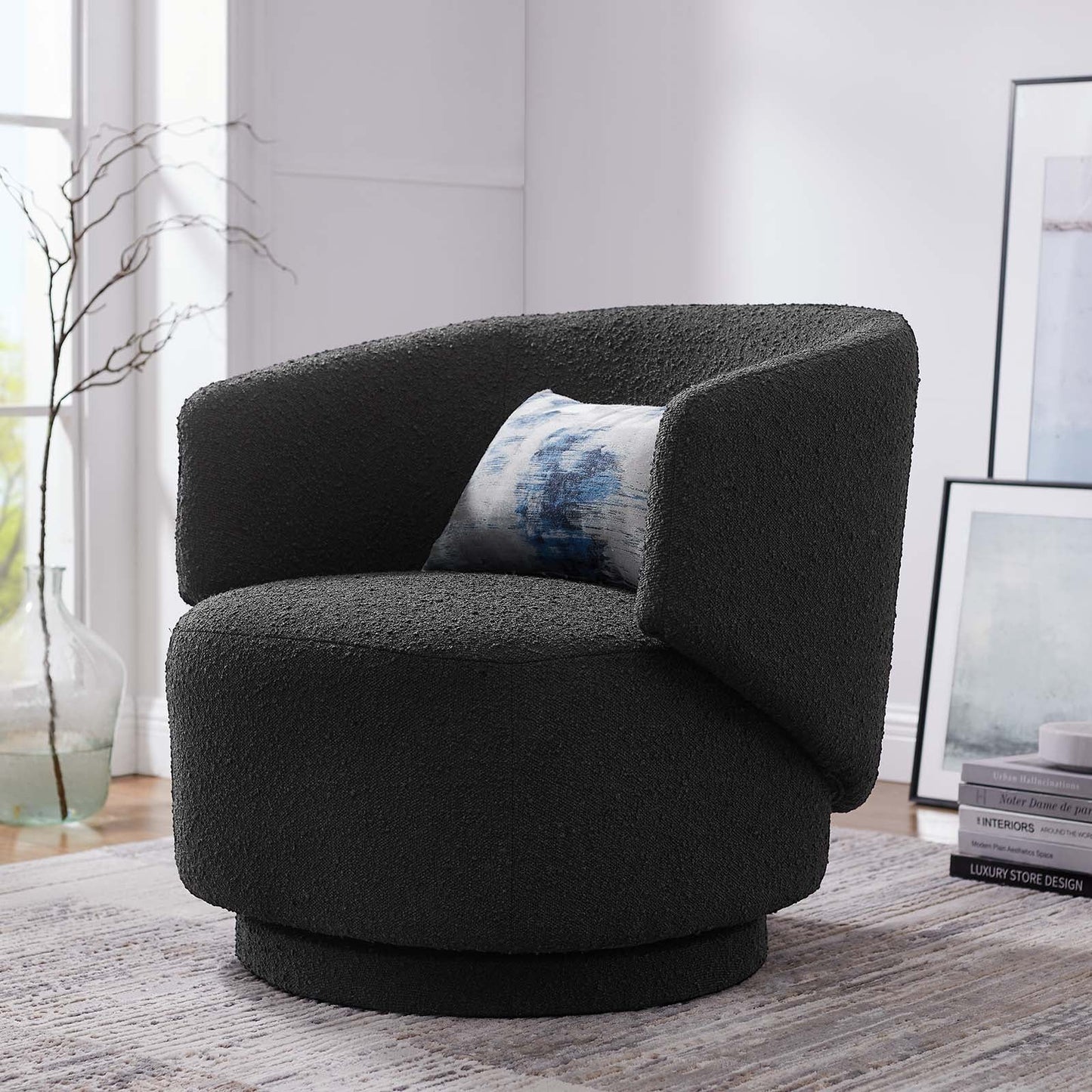 Riya Boucle Swivel Armchair