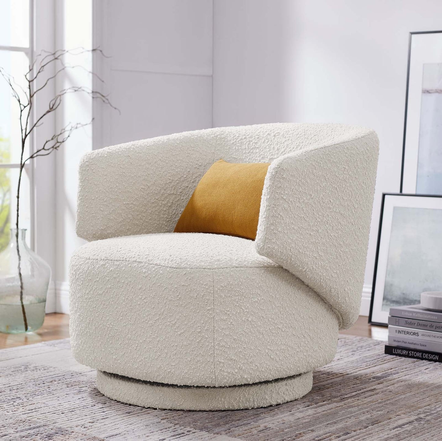 Riya Boucle Swivel Armchair