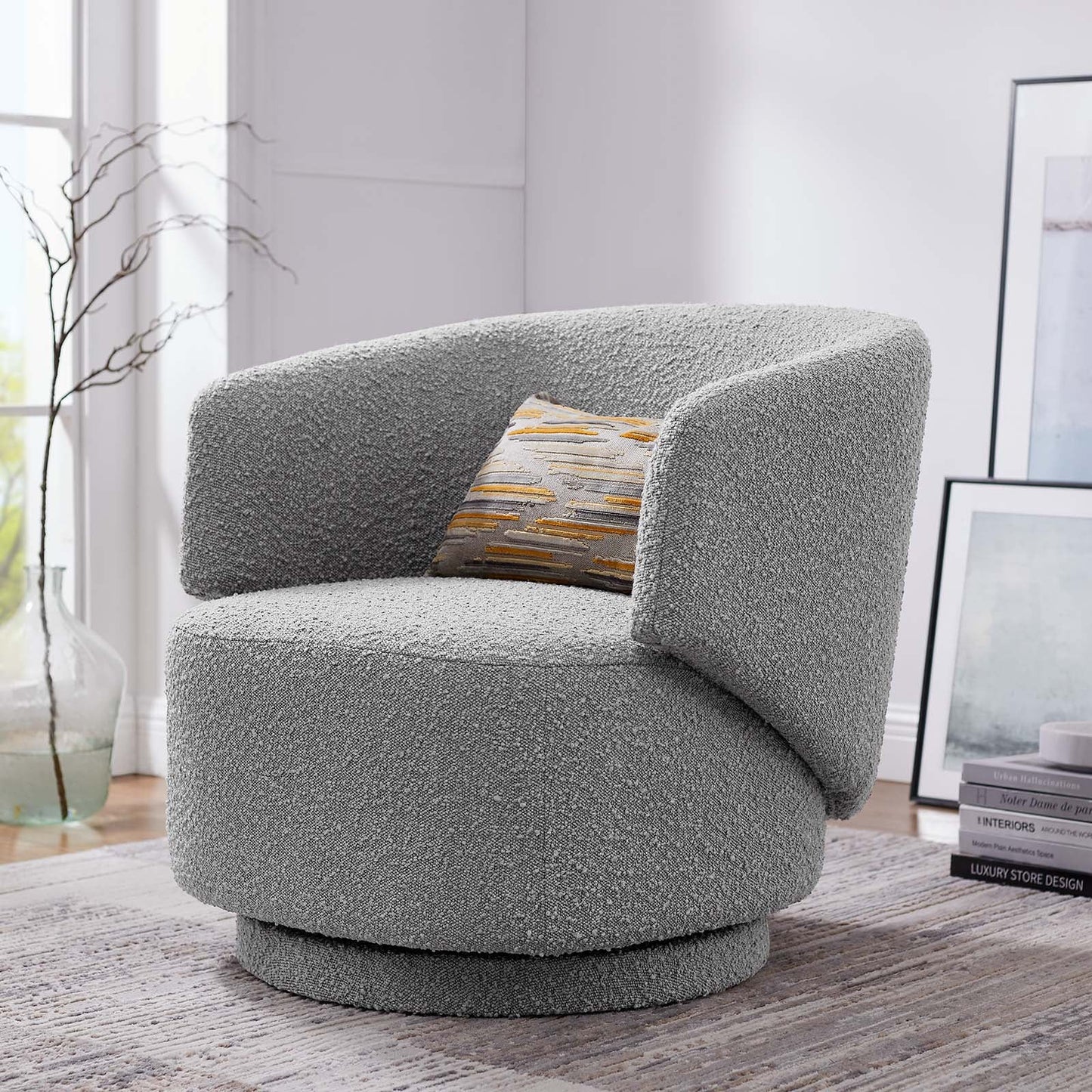 Riya Boucle Swivel Armchair