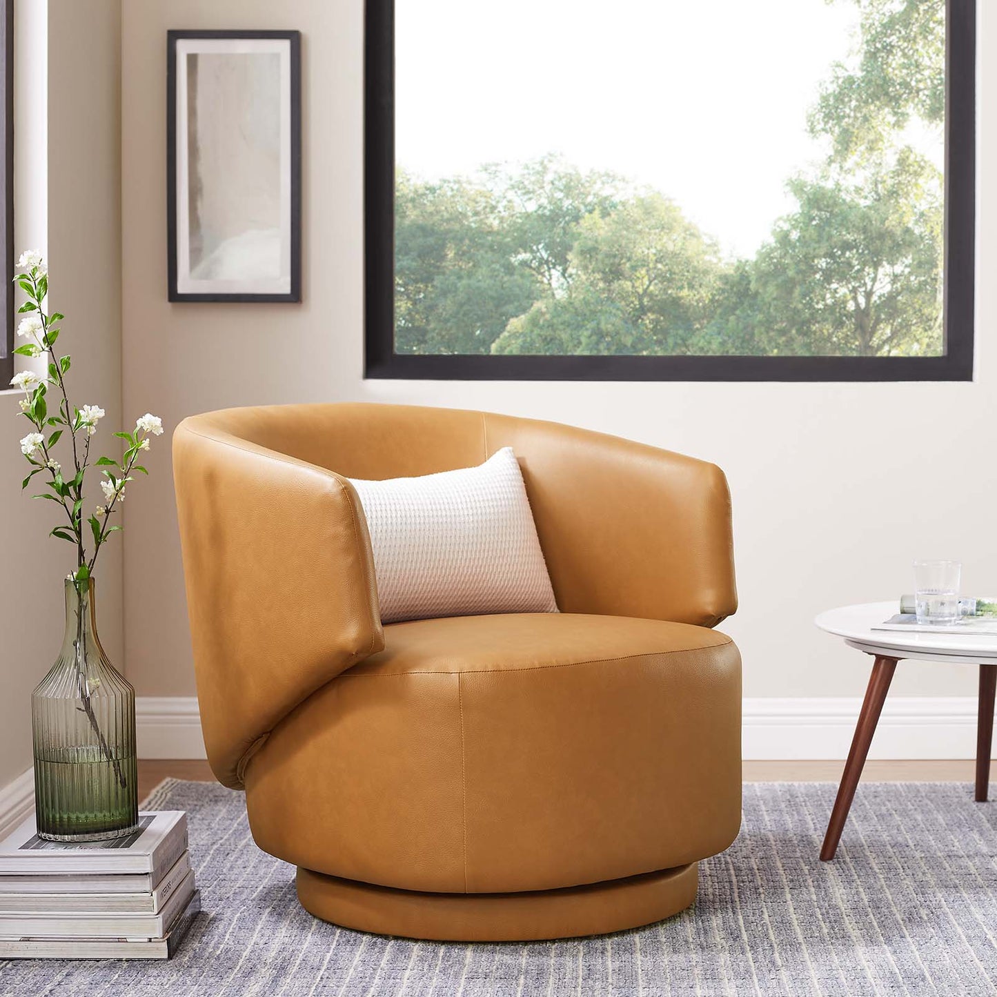 Riya Vegan Leather Swivel Armchair