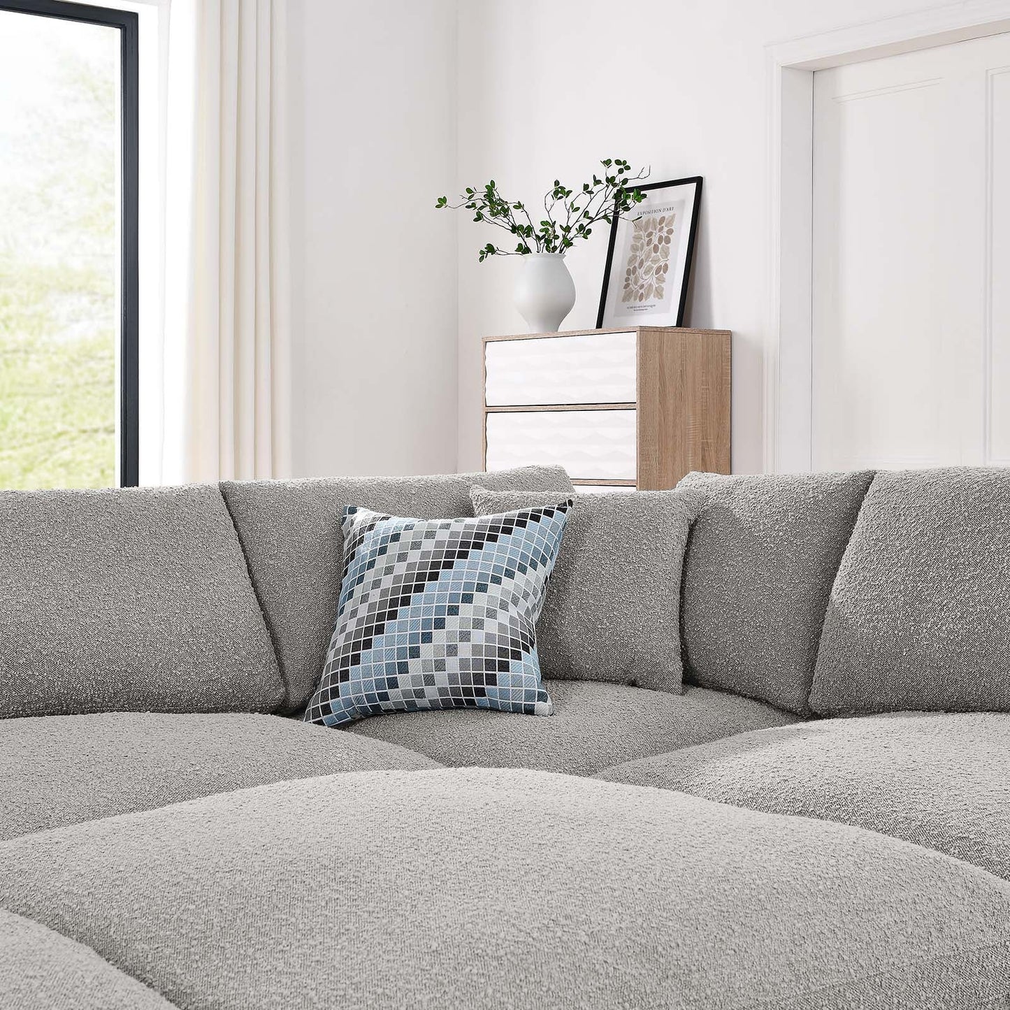 Commix Down Filled Overstuffed Boucle Fabric 6-Piece Sectional Sofa