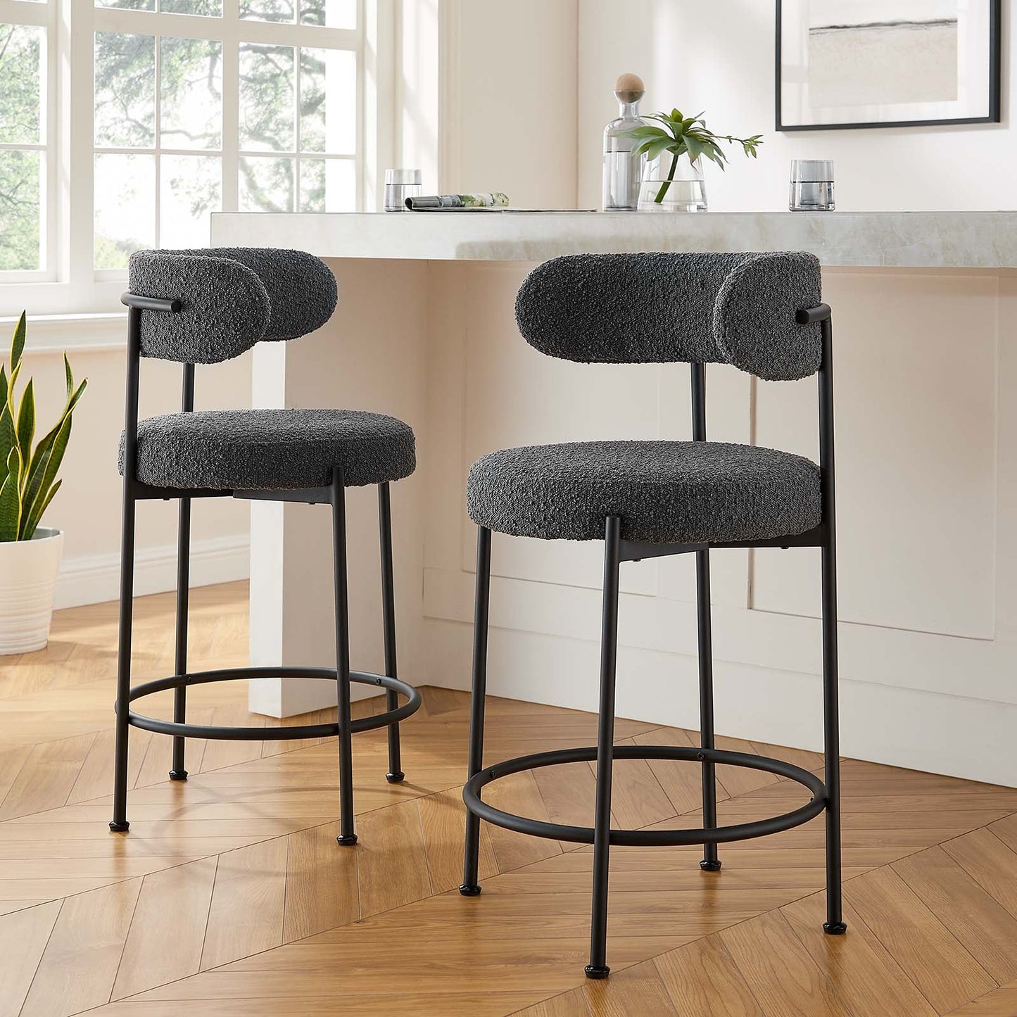 Albie Boucle Fabric Counter Stools - Set of 2