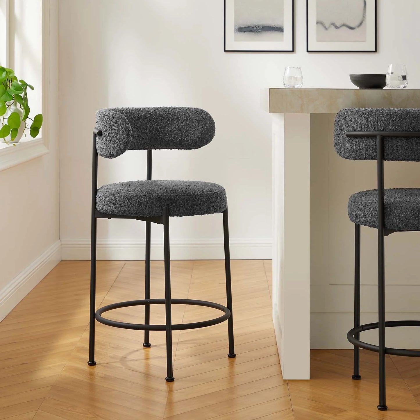 Albie Boucle Fabric Counter Stools - Set of 2