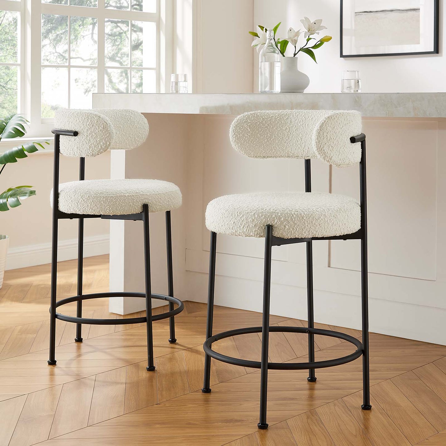 Albie Boucle Fabric Counter Stools - Set of 2