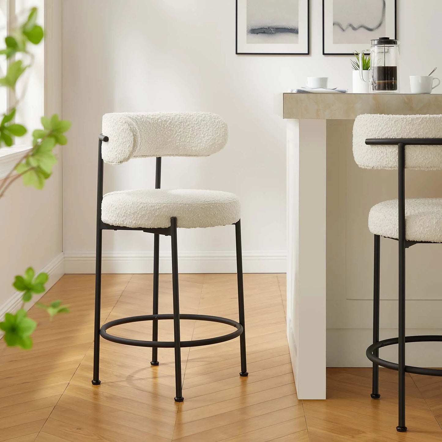 Albie Boucle Fabric Counter Stools - Set of 2