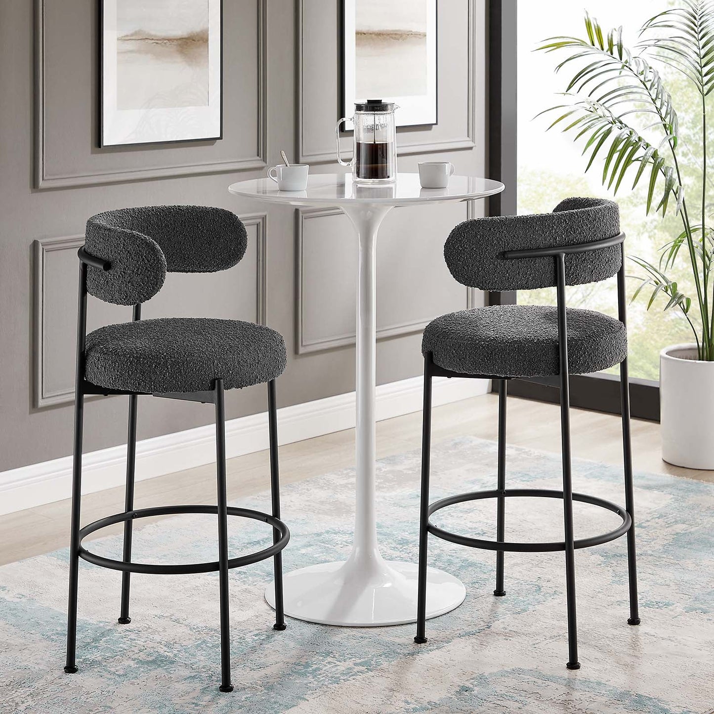 Albie Boucle Fabric Bar Stools - Set of 2