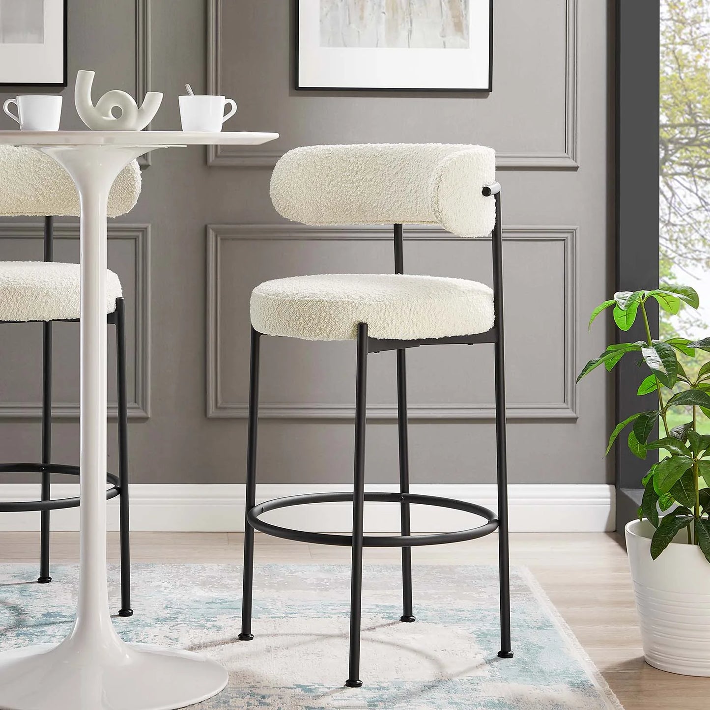 Albie Boucle Fabric Bar Stools - Set of 2