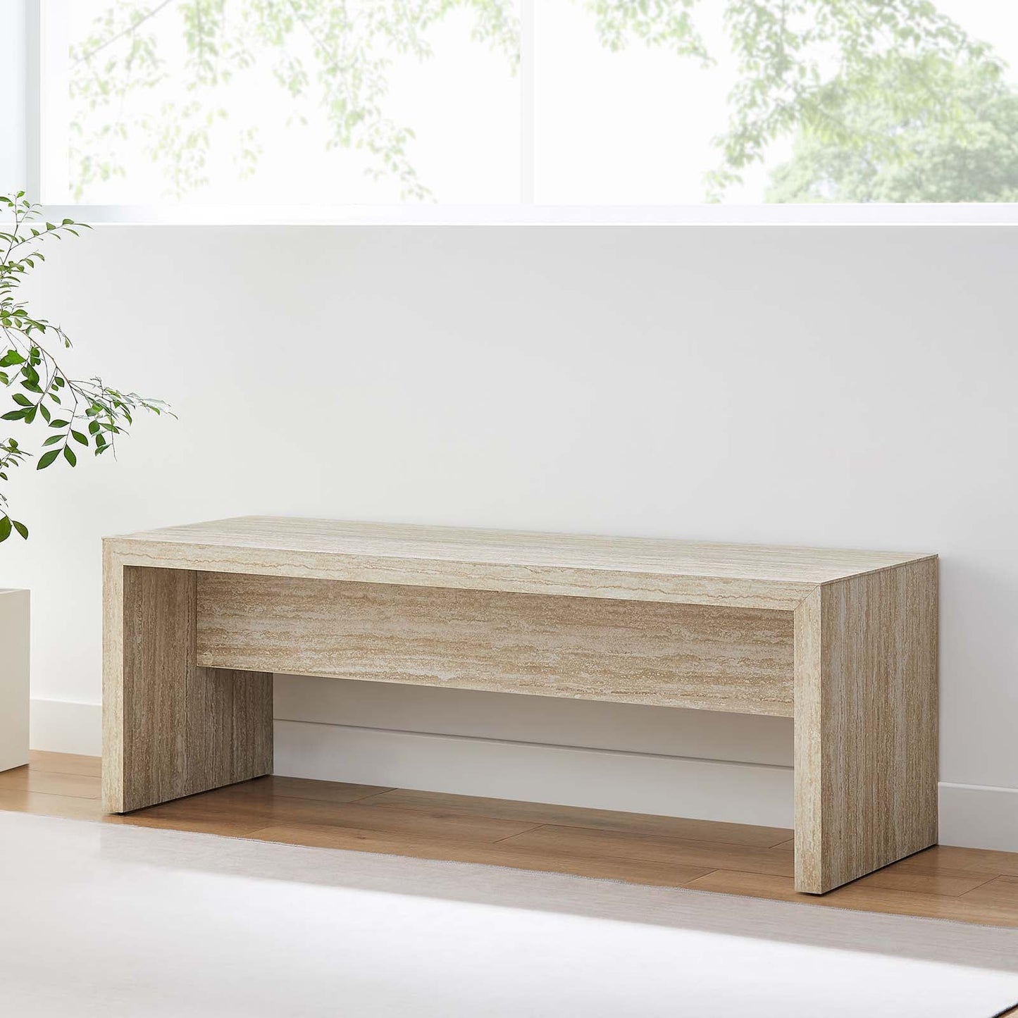 Sarla Faux Travertine Bench 53.5"