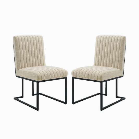 Indulge Channel Tufted Fabric Dining Chairs - Set of 2