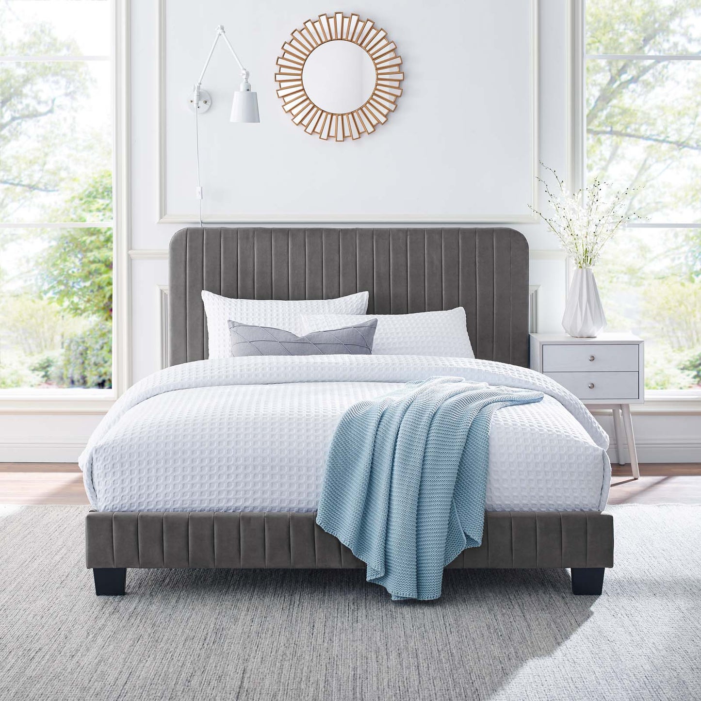 Lila Velvet Channel Platform Bed