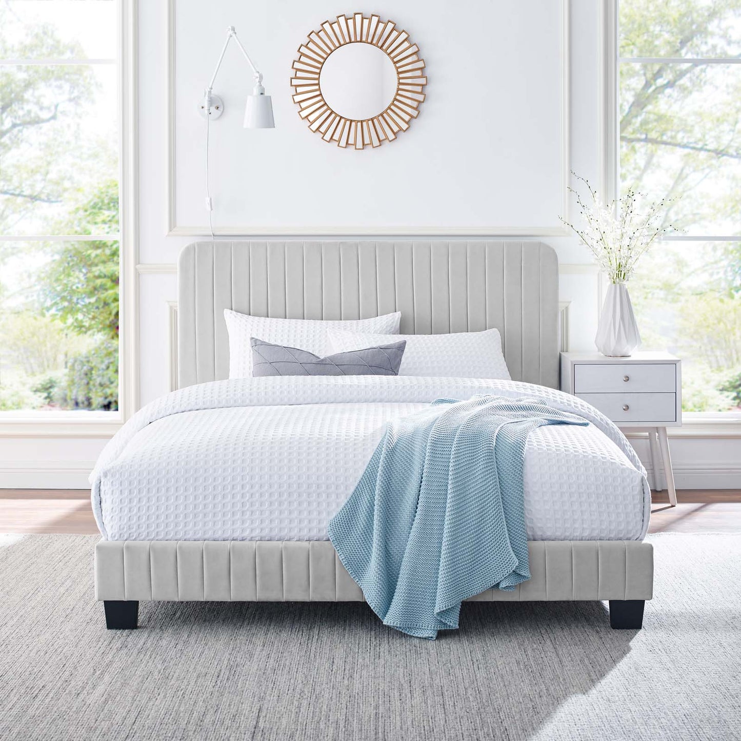 Lila Velvet Channel Platform Bed