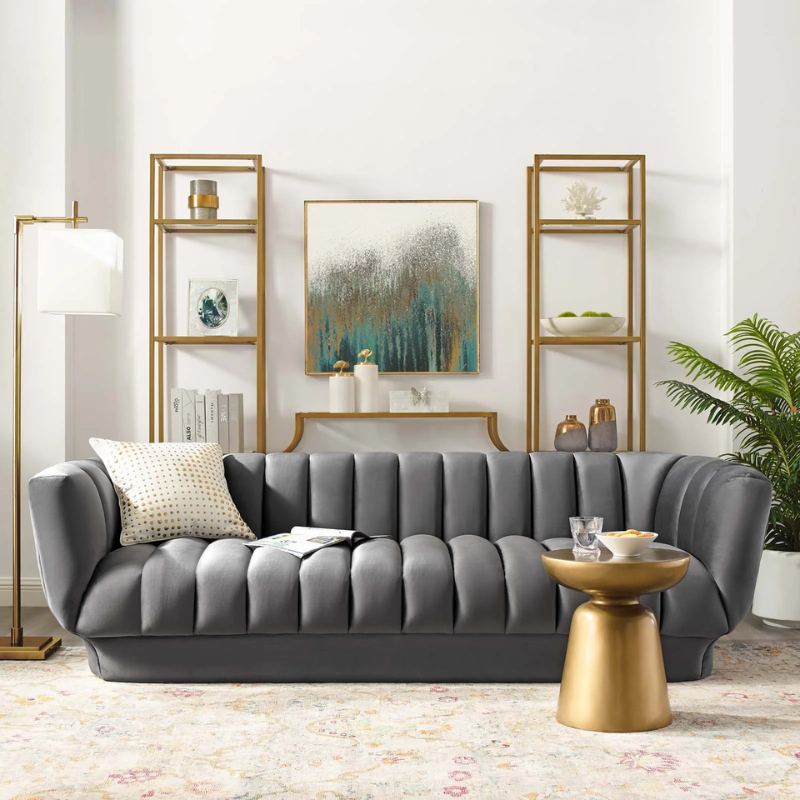 Resh Channel Tufted Velvet Sofa